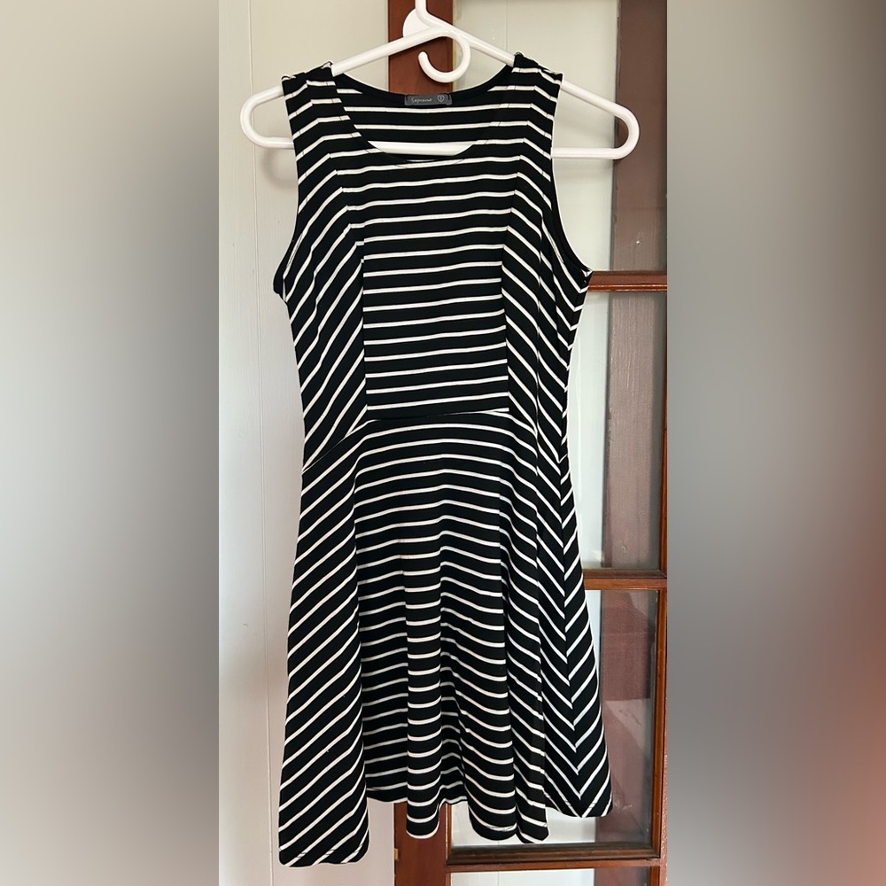 Soprano Black and White Striped Skater Dress